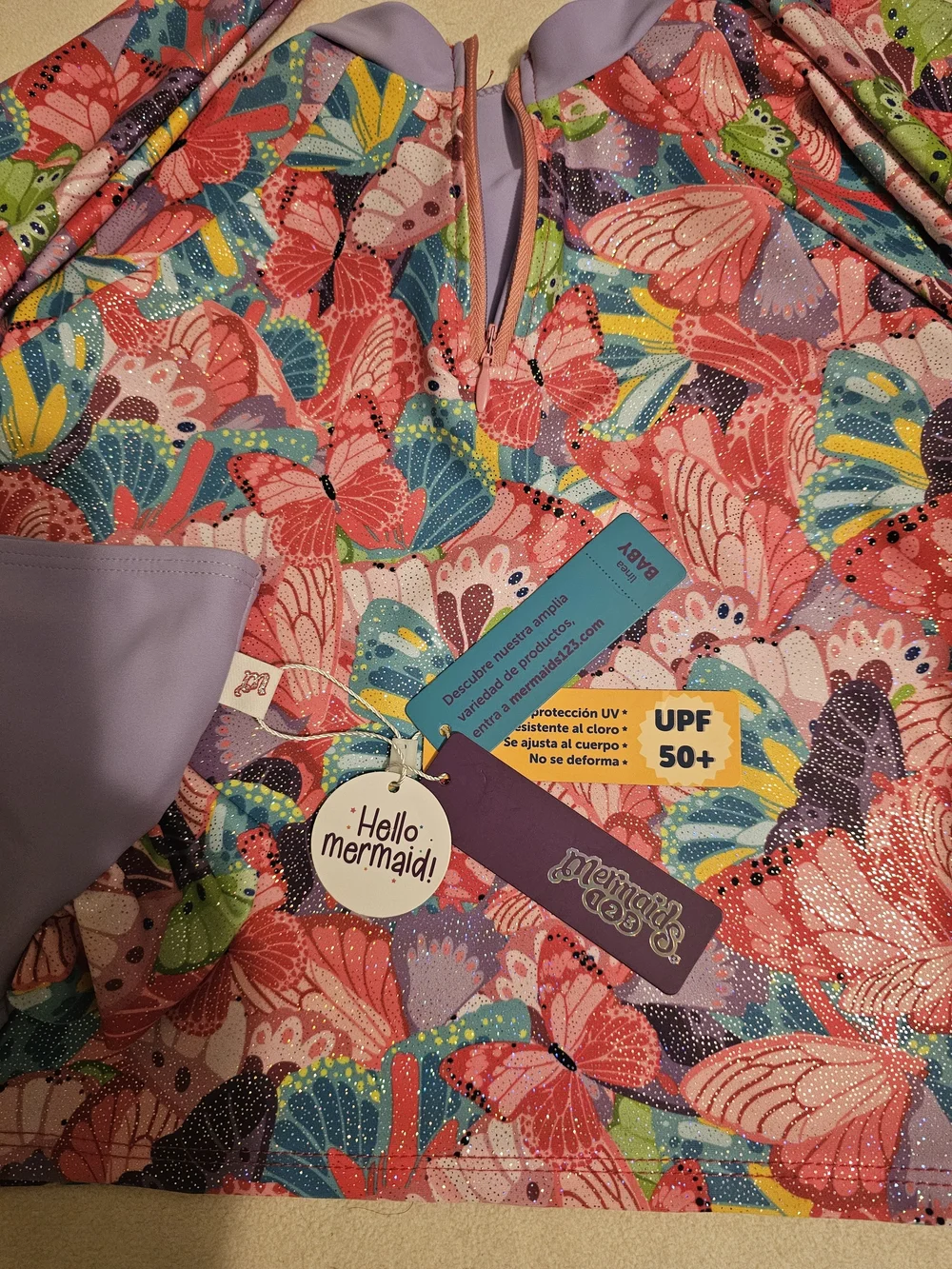 NWT! MERMAID 123 Baby Lavender Butterfly Print Rashguard Swim Set Size 2